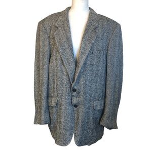 LONDON SQUARE Jacket Men's Size 46R Black White 100% Silk Sport Coat Blazer